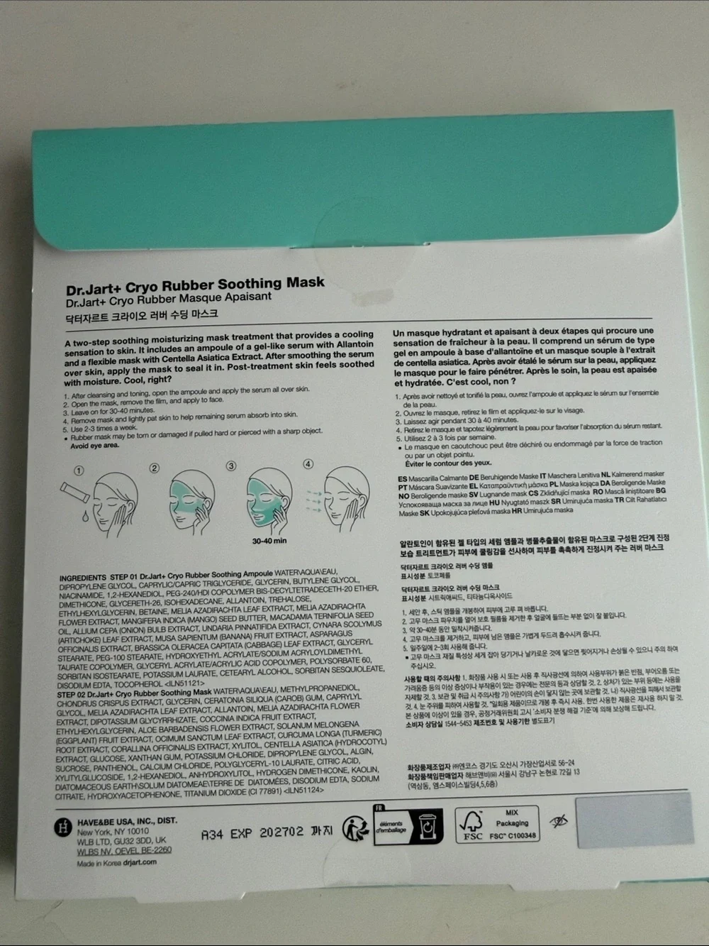 Dr. Jart+ Cryo Rubber Soothing Cooling Mask - Aqua